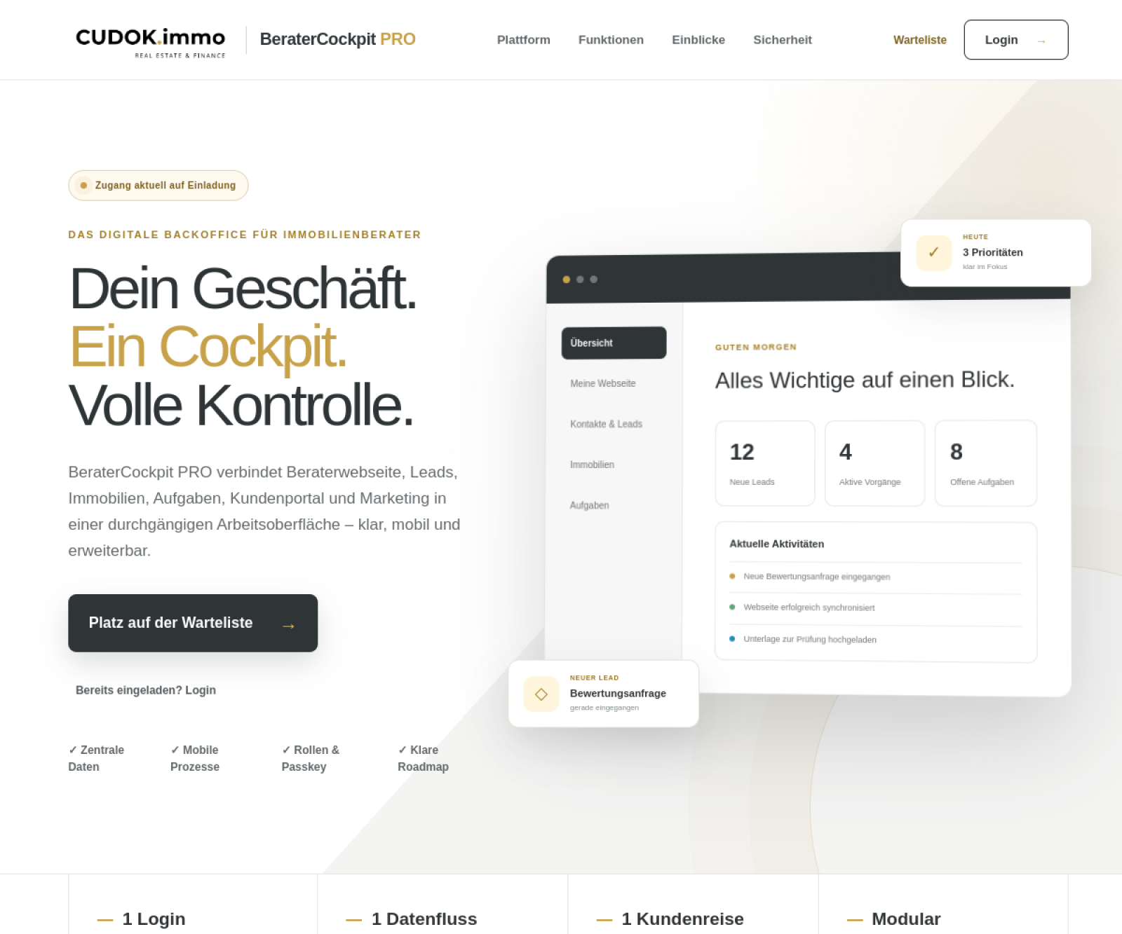Produktansicht des Beratercockpits für Immobilienberater